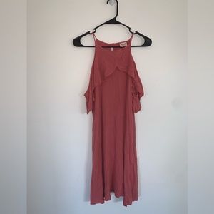 Coral open shoulder dress
